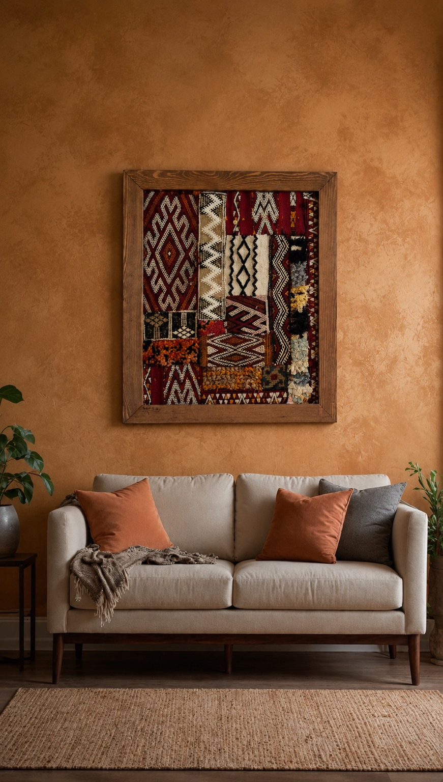 Noria - Œuvre Murale Encadrée en Tapis Marocains