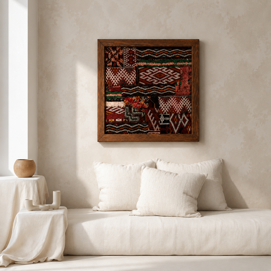 Oum- Œuvre Murale Encadrée en Tapis Marocains