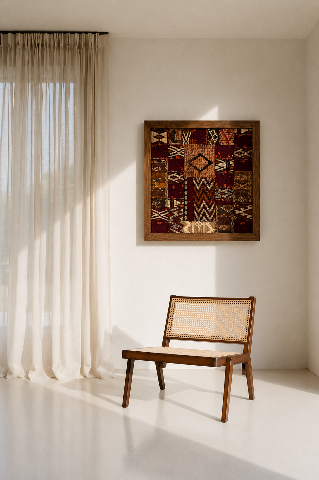 Safia - Œuvre Murale Encadrée en Tapis Marocains