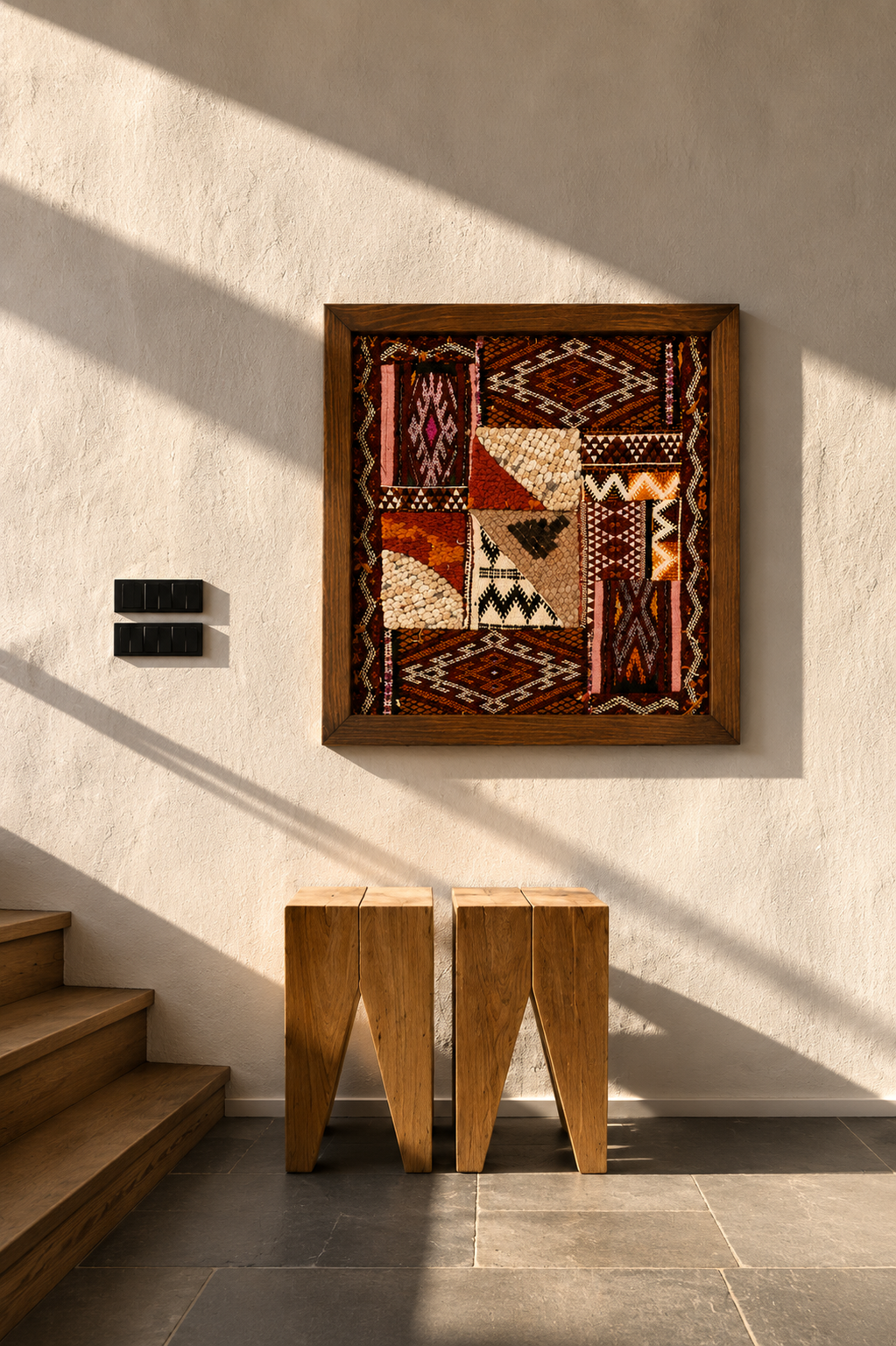 Kaltoum- Œuvre Murale Encadrée en Tapis Marocains (Copie)