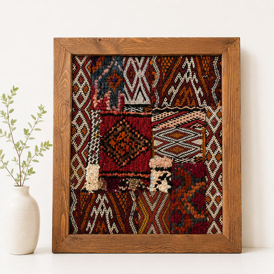 Souad - Œuvre Murale Encadrée en Tapis Marocains