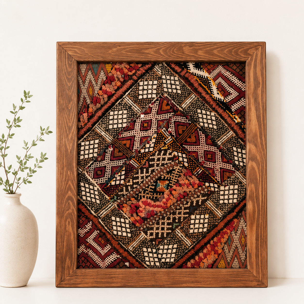 Malika - Œuvre Murale Encadrée en Tapis Marocains