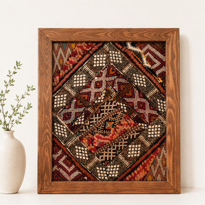 Malika - Œuvre Murale Encadrée en Tapis Marocains