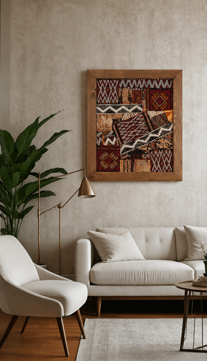 Marrakech - Œuvre Murale Encadrée en Tapis Marocains