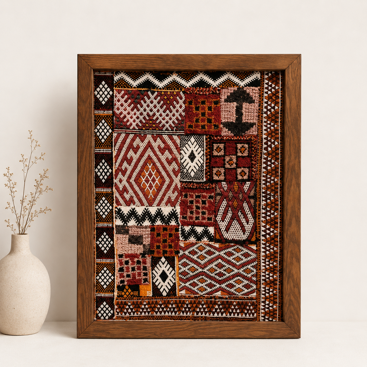 Halima- Œuvre Murale Encadrée en Tapis Marocains