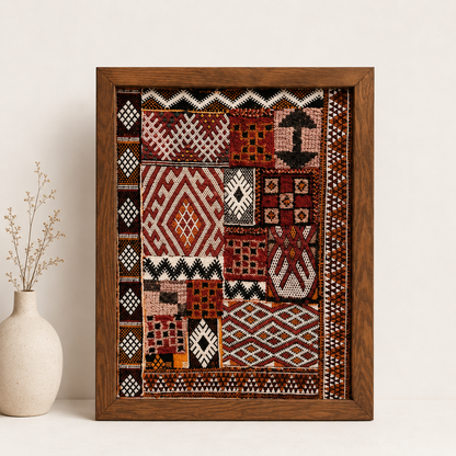 Halima- Œuvre Murale Encadrée en Tapis Marocains