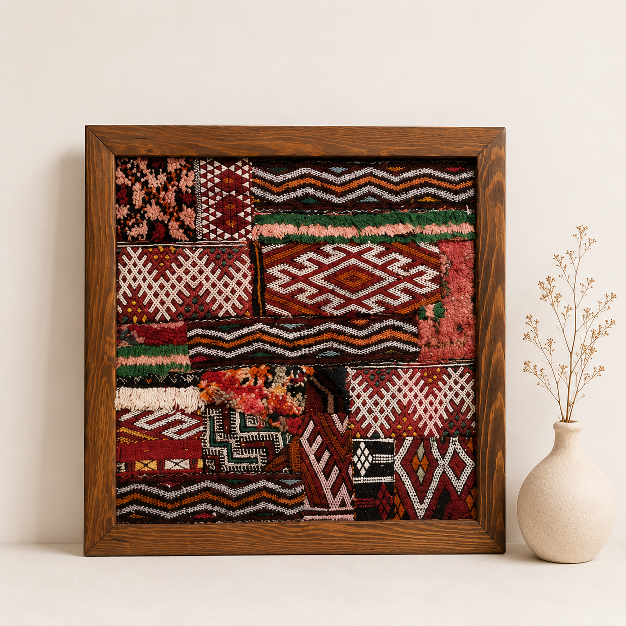 Oum- Œuvre Murale Encadrée en Tapis Marocains