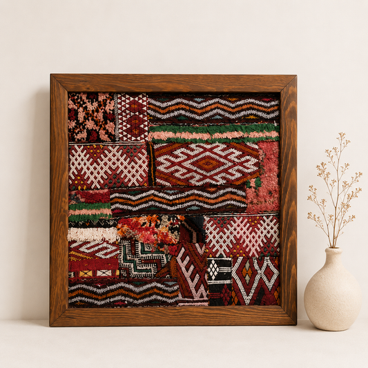 Oum- Œuvre Murale Encadrée en Tapis Marocains