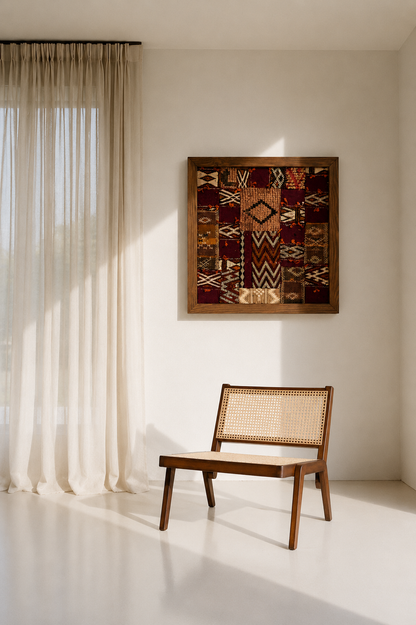 Safia - Œuvre Murale Encadrée en Tapis Marocains